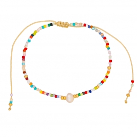 Βραχιόλι λεπτό, Boho, της Excite Fashion Jewellery, με περλίτσα, και πολύχρωμες χάντρες από ανοξείδωτο ατσάλι. BR-0217-4