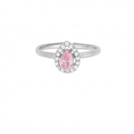 Δαχτυλίδι Excite Fashion Jewellery, ροζέτα, σχέδιο σταγόνα, με ροζ και λευκά ζιργκόν, από επιπλατινωμένο ασήμι 925. D-46-ROZ-S-99