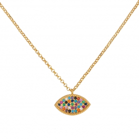 Οβάλ ματάκι Excite Fashion Jewellery  με πολύχρωμα  ζιργκόν  από επιχρυσωμένο ασήμι 925. K-108-MIX-G-105