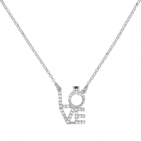 Κολιέ love-μονόπετρο  από την  Excite Fashion Jewellery με λευκά και μαύρο ζιργκόν από επιπλατινωμένο ασήμι 925. K-113-AS-S-105 
