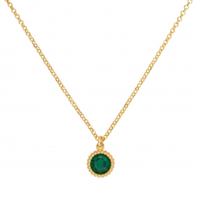 Κολιέ μονόπετρο από την Excite Fashion Jewellery με πράσινο ζιργκόν από επιχρυσωμένο ασήμι 925.  K-116-PRAS-G-89