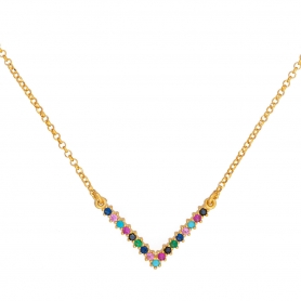 Κολιέ V  από την  Excite Fashion Jewellery με πολύχρωμα  ζιργκόν από επιχρυσωμένο ασήμι 925. K-118-MIX-G-85