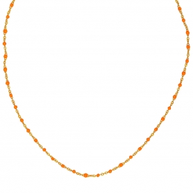 Κολιέ από την  Excite Fashion Jewellery πορτοκαλί  ροζάριο με ατσάλινη επίχρυση αλυσίδα. K-1620-01-20-55