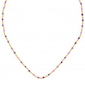 Κολιέ από την  Excite Fashion Jewellery μωβ ροζάριο με ατσάλινη επίχρυση αλυσίδα. K-1620-01-24-55