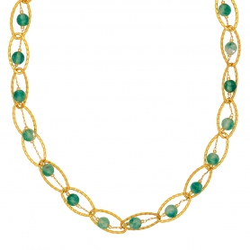 Διπλό κολιέ Excite Fashion Jewellery με πράσινες ημιπολύτιμες πέτρες και διαμανταρισμένη αλυσίδα με οβάλ κρίκους  από επιχρυσωμένο ανοξείδωτο ατσάλι. K-1722-01-30-115