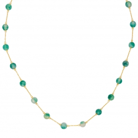 Κολιέ Excite Fashion Jewellery με ημιπολύτιμες  πράσινες χάντρες και αλυσίδα από επιχρυσωμένο ανοξείδωτο ατσάλι. K-1724-01-30-85