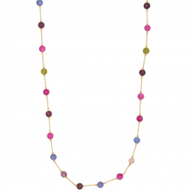Μακρύ κολιέ Excite Fashion Jewellery με ημιπολύτιμες πολύχρωμες χάντρες και αλυσίδα από επιχρυσωμένο ανοξείδωτο ατσάλι. K-1725-01-04-145