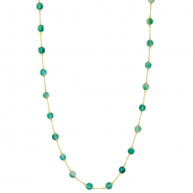 Μακρύ κολιέ Excite Fashion Jewellery με ημιπολύτιμες  πράσινες χάντρες και αλυσίδα από επιχρυσωμένο ανοξείδωτο ατσάλι. K-1725-01-30-145