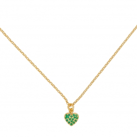 Κολιέ καρδιά Excite Fashion Jewellery με πράσινα  ζιργκόν από επιχρυσωμένο ασήμι 925. K-24-PRAS-G-75
