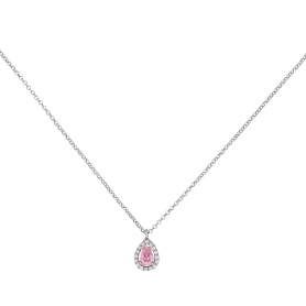 Κολιέ ροζέτα  Excite Fashion Jewellery, σταγόνα, με ροζ και λευκά ζιργκόν από επιπλατινωμένο ασήμι 925 K-97-ROZ-S-99