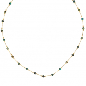 Kολιέ από την Excite fashion jewellery, ροζάριο με λαδί πέτρα ταγιέ  και  ατσάλινη ανοξείδωτη επίχρυση αλυσίδα. KE-1801-01-LADI-89