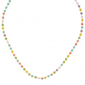 Kολιέ από την Excite fashion jewellery, ροζάριο με γυάλινη multi πέτρα ταγιέ και ατσάλινη ανοξείδωτη επίχρυση αλυσίδα. KE-1805-01-MYLTI-69