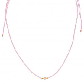 Κολιέ  Boho της Excite Fashion Jewellery, με ροζ πέτρα και ροζ χάντρες. N-110409-6