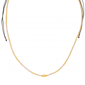 Κολιέ  Boho της Excite Fashion Jewellery, με χρυσή πέρλα,  ροζ και χρυσές χάντρες από επιχρυσωμένο ατσάλι. N-110410-6