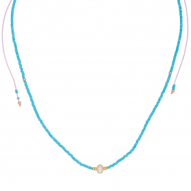 Κολιέ Boho της Excite Fashion Jewellery, με πέρλα και γαλάζιες χάντρες από επιχρυσωμένο ατσάλι. N-110423-6