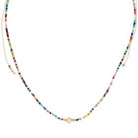 Κολιέ Boho της Excite Fashion Jewellery, με πέρλα και πολύχρωμες χάντρες από επιχρυσωμένο ατσάλι. N-110424-6