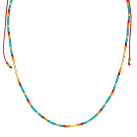 Κολιέ μακραμέ Boho της Excite Fashion Jewellery, με πολύχρωμες χάντρες απο επιχρυσωμένο ατσάλι. N-110433-55