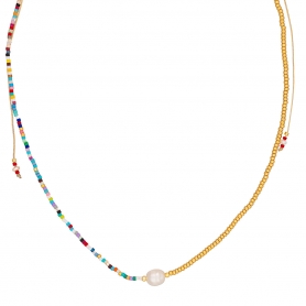 Κολιέ  Boho της Excite Fashion Jewellery, half & half με πέρλα,  πολχρωμες και χρυσές χάντρες από επιχρυσωμένο ατσάλι. N-110441-6