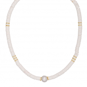 Κολιέ  Boho της Excite Fashion Jewellery, με  πέρλα, λευκές και χρυσές  χάντρες. N-110506-6