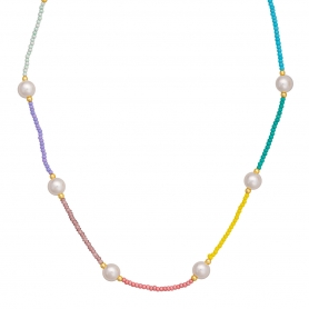Κολιέ  Boho της Excite Fashion Jewellery, με πέρλες και πολύχρωμες χάντρες. N-110511-6