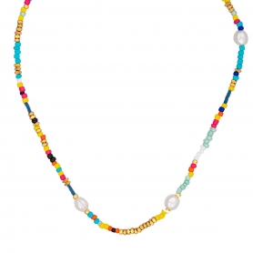 Κολιέ  Boho της Excite Fashion Jewellery, με πέρλες και πολύχρωμες χάντρες. N-110512-69