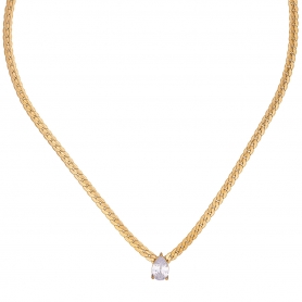 Kολιέ από την Excite fashion jewellery,  επίχρυση πλεχτή αλυσίδα με λευκό μονόπετρο σταγόνα από επιχρυσωμένο ανοξείδωτο ατσάλι. N-YH1005A-G-69