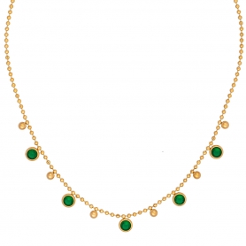 Κομψό κολιέ από την Excite fashion jewellery, αλυσίδα dots με κρεμαστά στοιχεία και πράσινα κρυσταλλάκια από επιχρυσωμένο ανοξείδωτο ατσάλι. N-YH1204A-GREEN-65