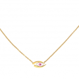 Kολιέ από την Excite fashion jewellery, ματάκι με ροζ / λευκό σμάλτο στολισμένο με επίχρυση λεπτομέρεια και ατσάλινη ανοξείδωτη επίχρυση αλυσίδα. N007-PINK-6