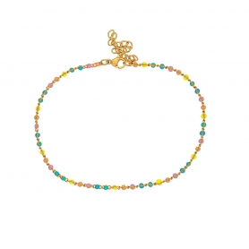 Βραχιόλι ποδιού της Excite fashion jewellery  με  επίχρυση αλυσίδα ατσάλι και πολύχρωμα dots με σμάλτο. PE-1800-01-MYLTI-55