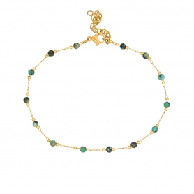 Βραχιόλι ποδιού της Excite fashion jewellery  με  επίχρυση αλυσίδα ατσάλι και λαδί πέτρες ταγιέ. PE-1801-01-LADI-65