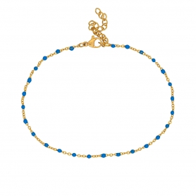Βραχιόλι ποδιού της Excite fashion jewellery, ατσάλινη επίχρυση αλυσίδα, dots με μπλέ ηλεκτρίκ σμάλτο. PE-1808-01-MPLE-55