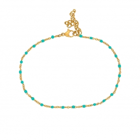 Βραχιόλι ποδιού της Excite fashion jewellery, ατσάλινη επίχρυση αλυσίδα, dots με πράσινο σμάλτο. PE-1808-01-PRAS-55