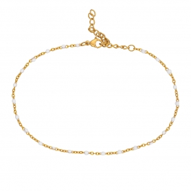 Βραχιόλι ποδιού της Excite fashion jewellery, ατσάλινη επίχρυση αλυσίδα, dots με λευκό σμάλτο. PE-1808-01-WHITE-55