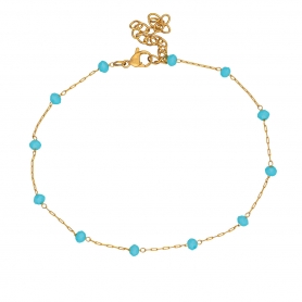 Βραχιόλι ποδιού της Excite fashion jewellery, ατσάλινη επίχρυση αλυσίδα, με aqua γυάλινες πέτρες. PE-1809-01-AQUA-55