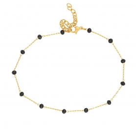 Βραχιόλι ποδιού της Excite fashion jewellery, ατσάλινη επίχρυση αλυσίδα, με μαύρες  γυάλινες πέτρες. PE-1809-01-BLACK-55