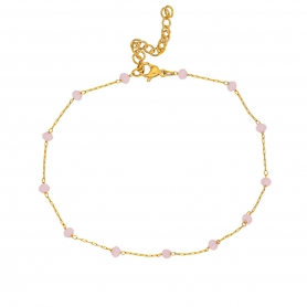 Βραχιόλι ποδιού της Excite fashion jewellery, ατσάλινη επίχρυση αλυσίδα με ροζ  γυάλινες πέτρες. PE-1809-01-ROZ-55