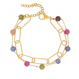 Χειροποίητο διπλό βραχιόλι  της  Excite Fashion Jewellery, από ανοξείδωτο ατσάλι με πολύχρωμες πέτρες και οβάλ επίχρυση αλυσίδα. B-1730-01-04-65