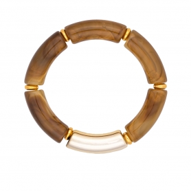 Χειροποίητο φαρδύ βραχιόλι της Excite Fashion Jewellery με καφέ - χρυσή  μπάρα και χάντρες. B-1732-01-04-65