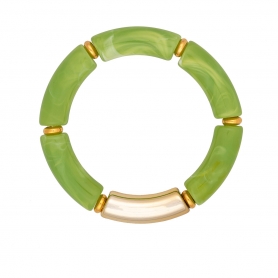 Χειροποίητο φαρδύ βραχιόλι της Excite Fashion Jewellery με μπάρες σε πράσινο και χρυσό χρώμα και χρυσές χάντρες. B-1732-01-08-65