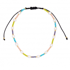 Βραχιόλι ποδιού Boho, από την Excite Fashion Jewellery, με πολύχρωμες παστέλ χάντρες και περλίτσες με δέσιμο μακραμέ. BP-110461-45