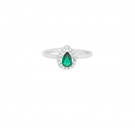Δαχτυλίδι Excite Fashion Jewellery, ροζέτα, με πράσινη σταγόνα και λευκά ζιργκόν, από επιπλατινωμένο ασήμι 925. D-46-PRAS-S-99