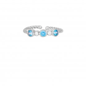 Κομψό δαχτυλίδι Excite Fashion Jewellery στολισμένο με λευκά και γαλάζια ζιργκόν από επιπλατινωμένο ασήμι 925. D-53-AQUA-S-65