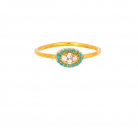 Δαχτυλίδι από την  Excite Fashion Jewellery, οβάλ , με τυρκουάζ και λευκά  ζιργκόν,  από επιχρυσωμένο ασήμι 925.  D-70-TYRK-G-5