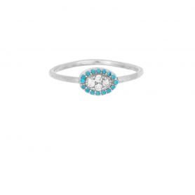 Δαχτυλίδι από την  Excite Fashion Jewellery, οβάλ , με τυρκουάζ και λευκά  ζιργκόν,  από επιπλατινωμένο ασήμι 925.  D-70-TYRK-S-5