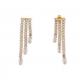 Εντυπωσιακά κρεμαστά σκουλαρίκια  από την Excite Fashion Jewellery με τρεις σειρές λευκά ζιργκόν, από ανοξείδωτο (δεν μαυρίζει) επιχρυσωμένο ατσάλι.  E-YH1264A-G-85