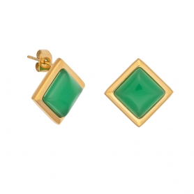 Σκουλαρίκια από την Excite Fashion Jewellery με πράσινη πέτρα από επιχρυσωμένο ανοξείδωτο (δεν μαυρίζει) ατσάλι. E-YH1520-GREEN-55