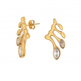 Μοντέρνα σκουλαρίκια από την Excite Fashion Jewellery με λευκά ζιργκόν από επιχρυσωμένο ανοξείδωτο  (δεν μαυρίζει) ατσάλι.  E-YH1860A-G-69