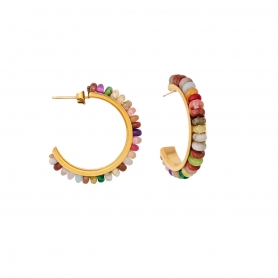 Κρίκοι από την  Excite Fashion Jewellery, με πολύχρωμες χάντρες από ανοξείδωτο επιχρυσωμένο ατσάλι. E-YH283A-G-65