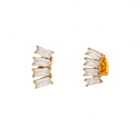 Κομψά σκουλαρίκια από την Excite Fashion Jewellery, σχέδιο βεντάλια με λευκά ζιργκόν από επιχρυσωμένο ανοξείδωτο ατσάλι (δεν μαυρίζει). E-YH699A-G-69