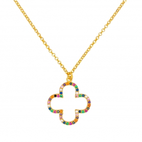 Κολιέ σταυρός της Excite Fashion Jewellery,  με πολύχρωμα  ζιργκόν και οβάλ κόψιμο από επιχρυσωμένο ασήμι 925.  K-114-MIX-G-105